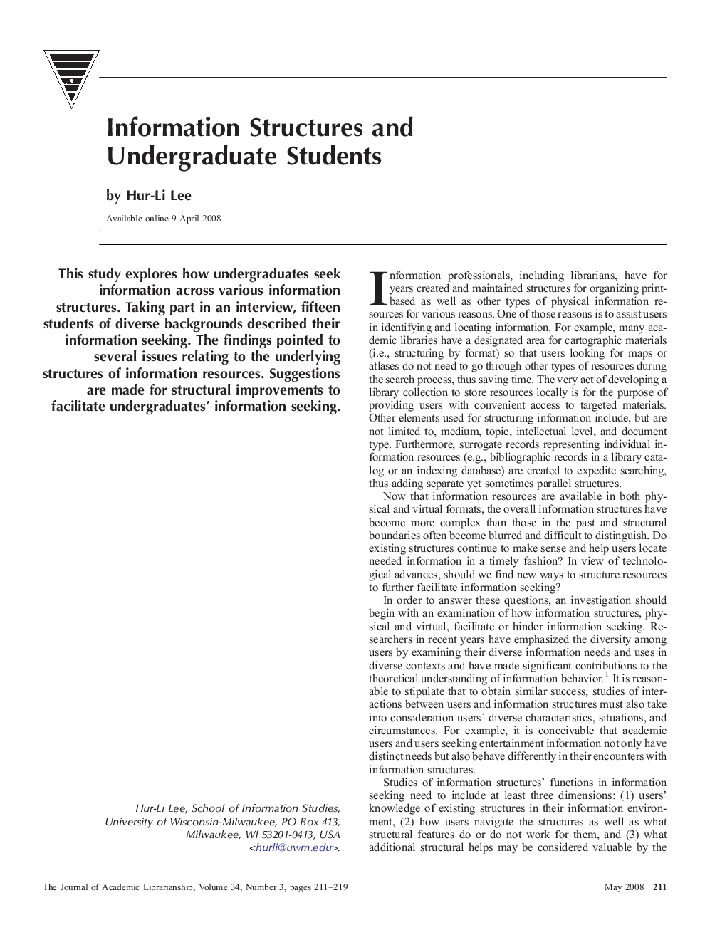 Information Structures and Undergraduate Students