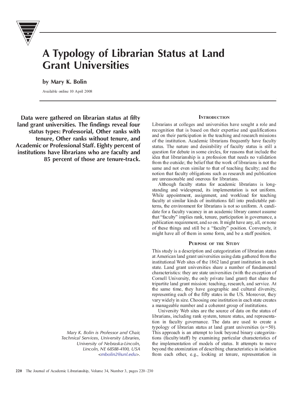 A Typology of Librarian Status at Land Grant Universities