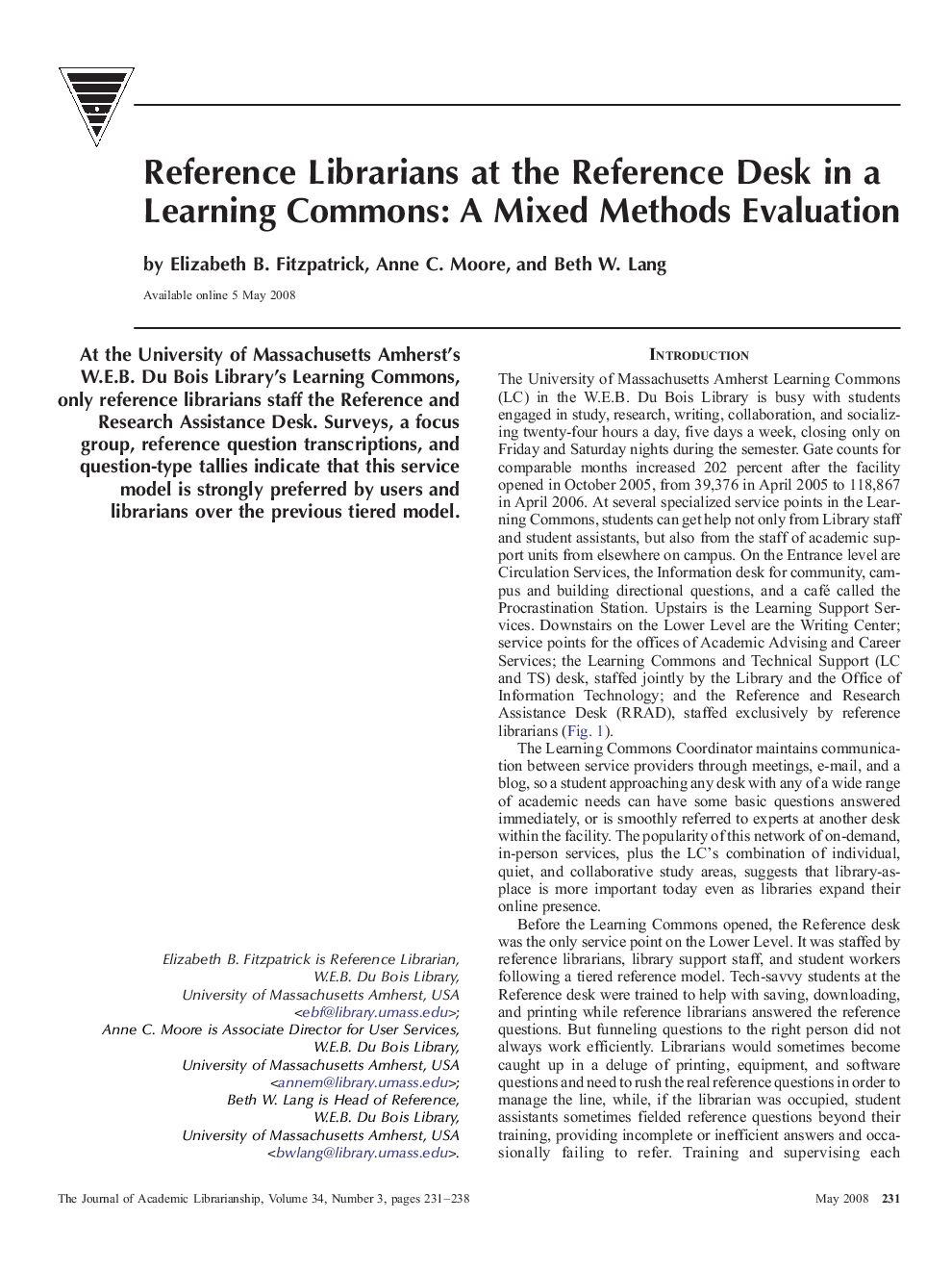 Reference Librarians at the Reference Desk in a Learning Commons: A Mixed Methods Evaluation
