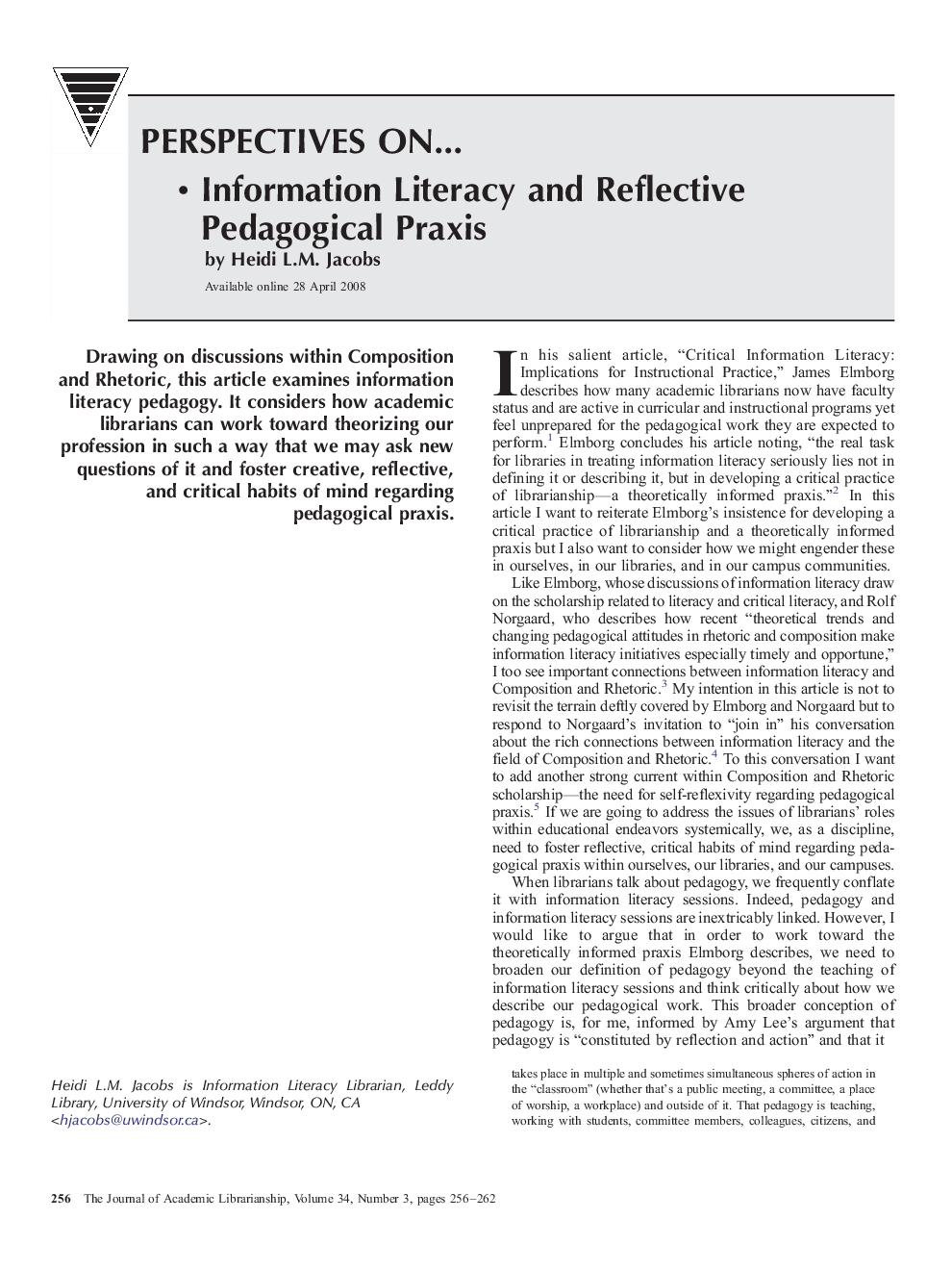 Information Literacy and Reflective Pedagogical Praxis