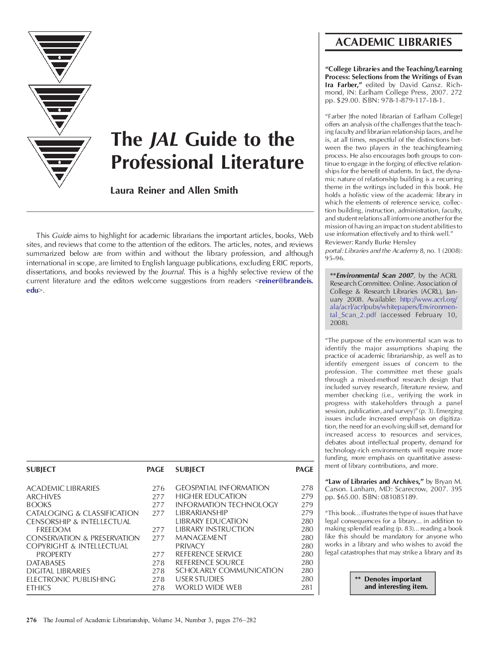 عکس صفحه اول مقاله: The JAL Guide to the Professional Literature The JAL Guide to the Professional Literature