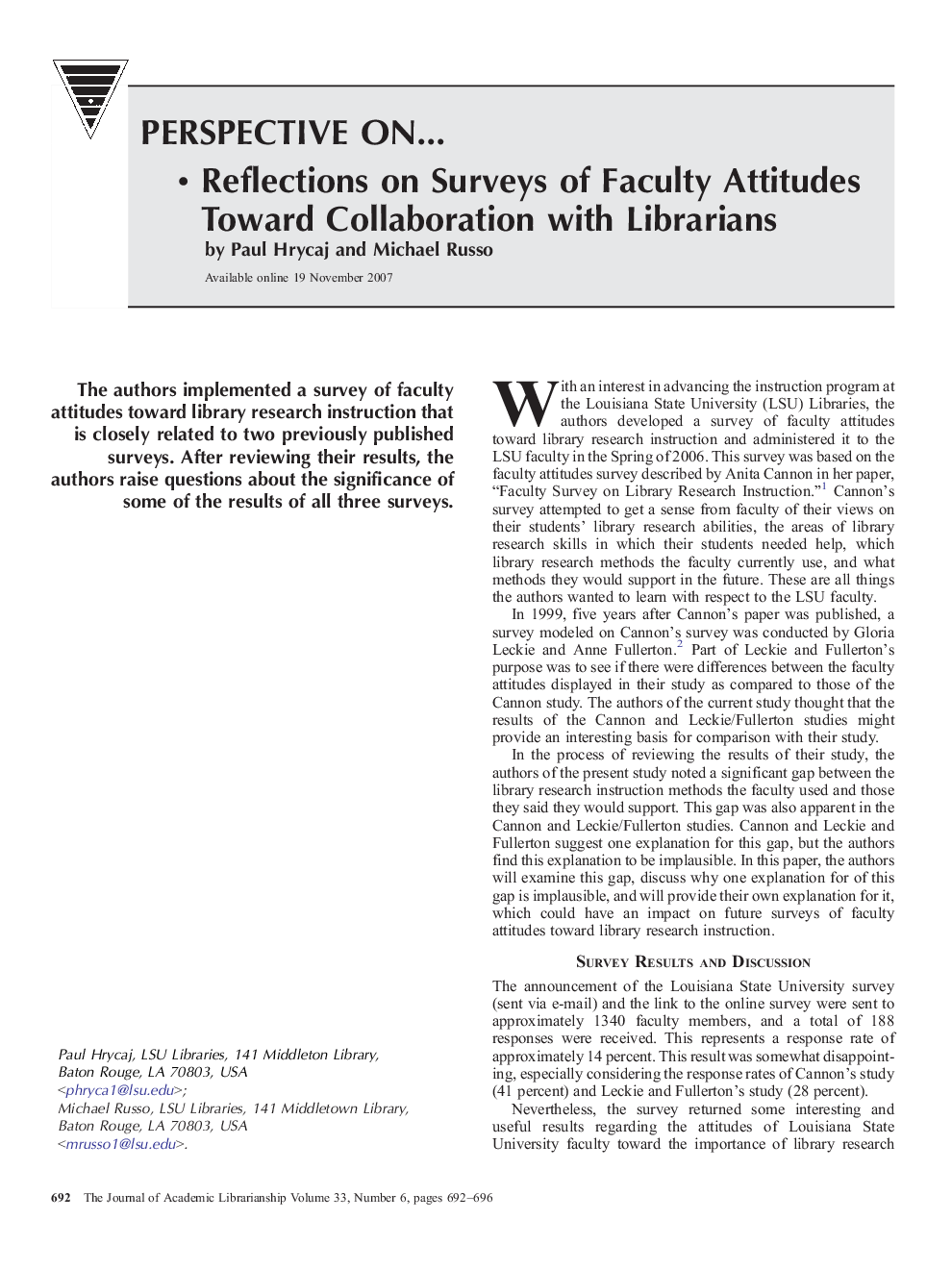 Reflections on Surveys of Faculty Attitudes Toward Collaboration with Librarians