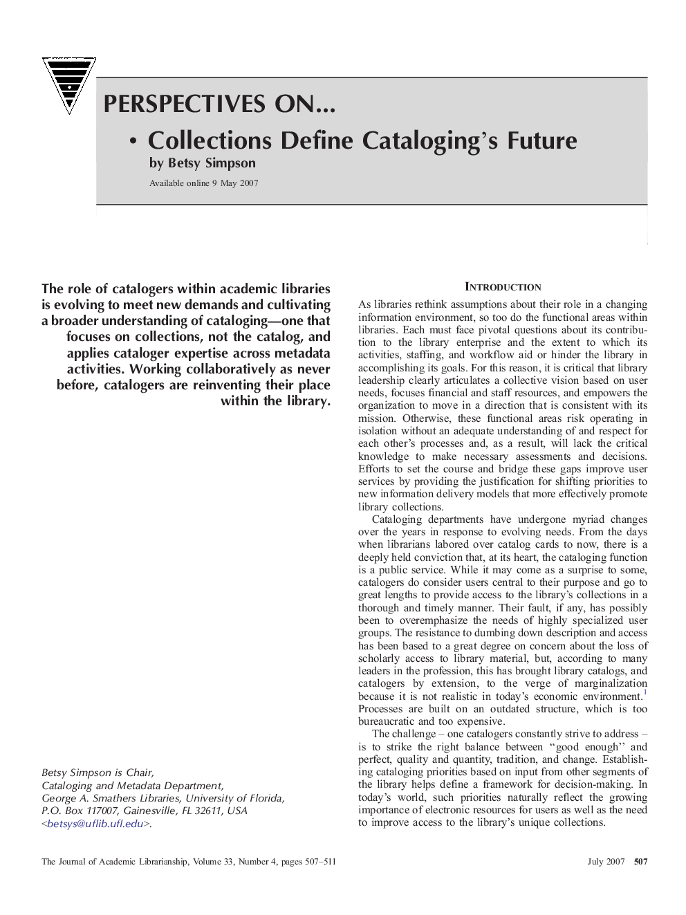 Collections Define Cataloging’s Future