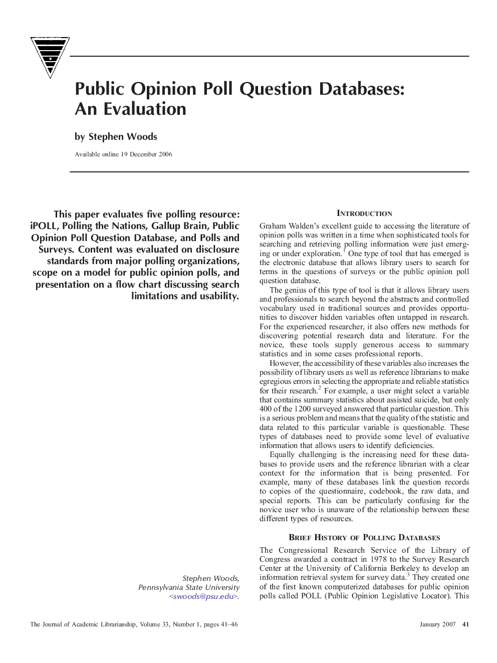Public Opinion Poll Question Databases: An Evaluation