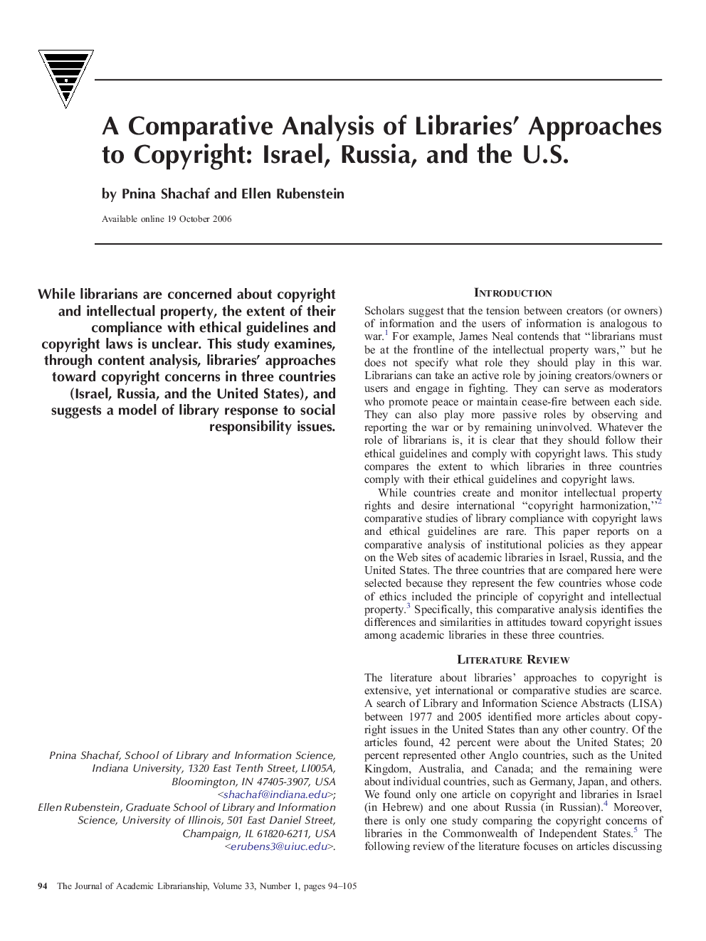 A Comparative Analysis of Libraries' Approaches to Copyright: Israel, Russia, and the U.S.