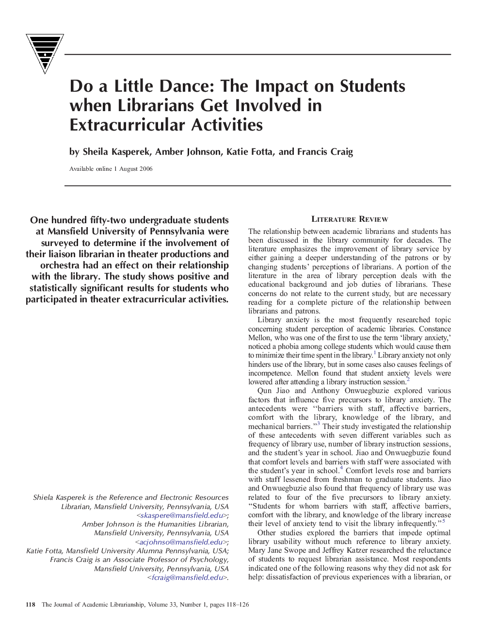 Do a Little Dance: The Impact on Students when Librarians Get Involved in Extracurricular Activities
