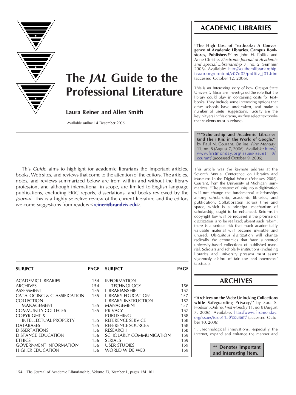 عکس صفحه اول مقاله: The JAL Guide to the Professional Literature The JAL Guide to the Professional Literature