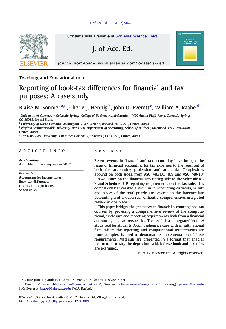 Reporting of book-tax differences for financial and tax purposes: A case study