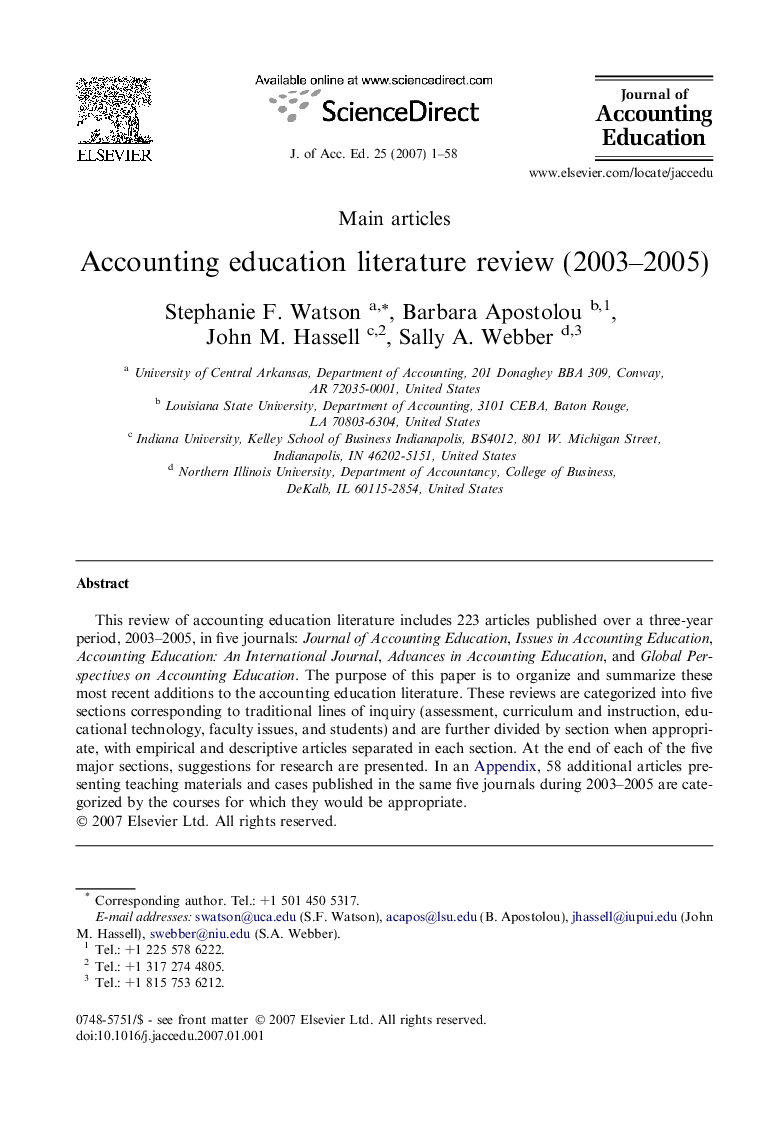 Accounting education literature review (2003–2005)