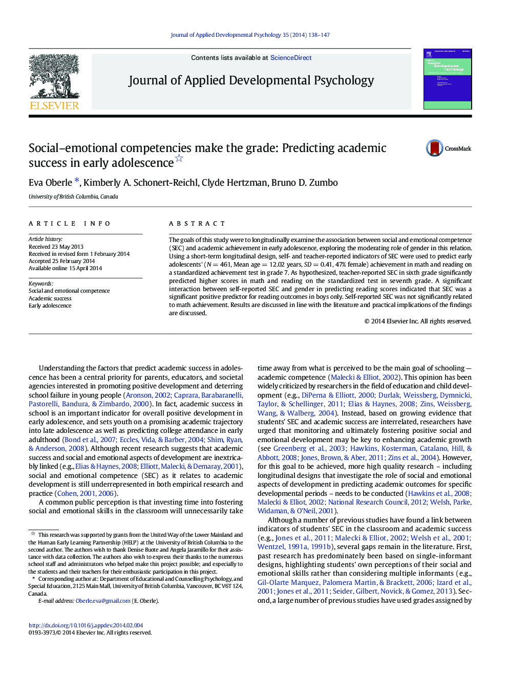 Social–emotional competencies make the grade: Predicting academic success in early adolescence 