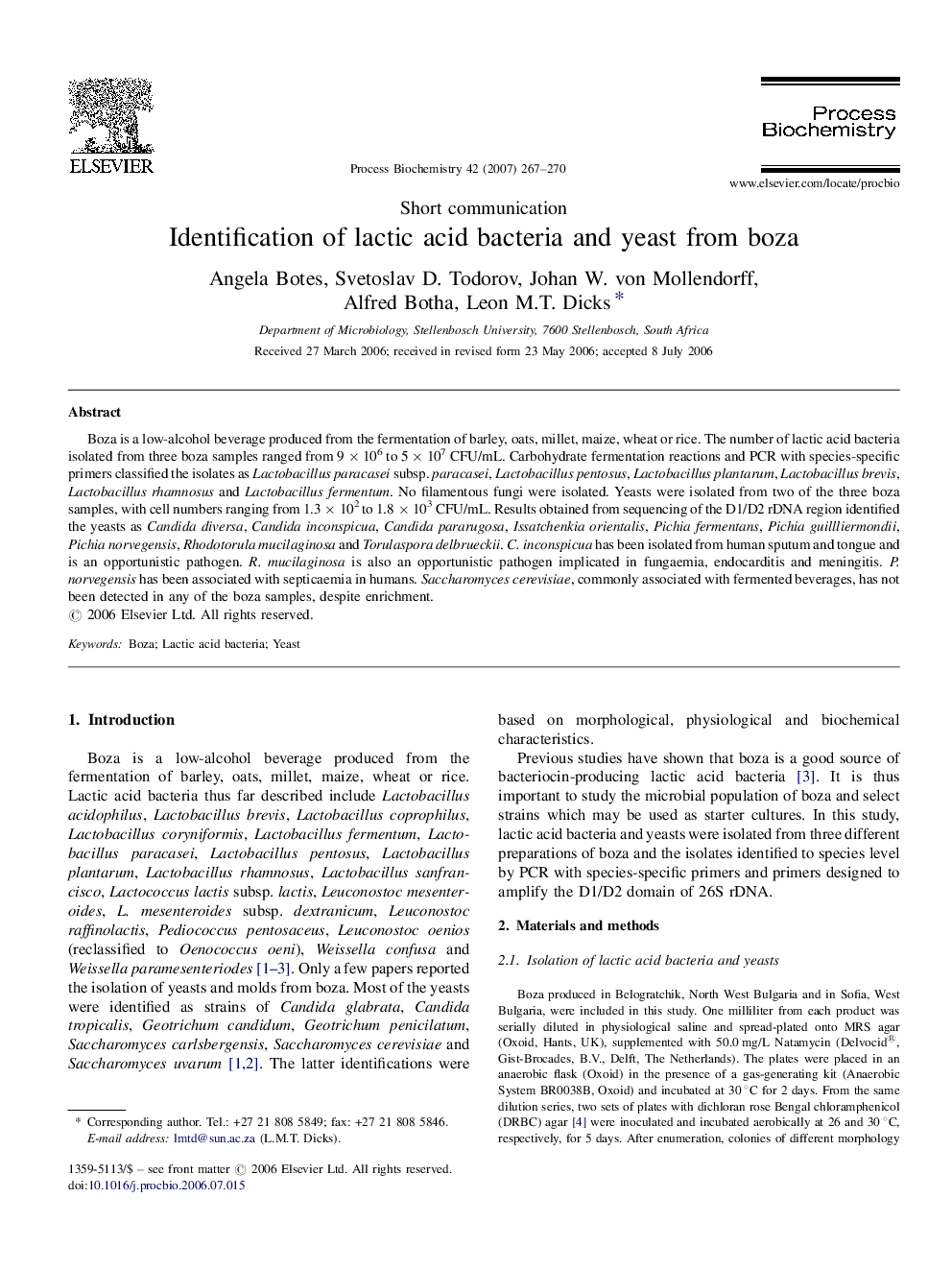 Identification of lactic acid bacteria and yeast from boza