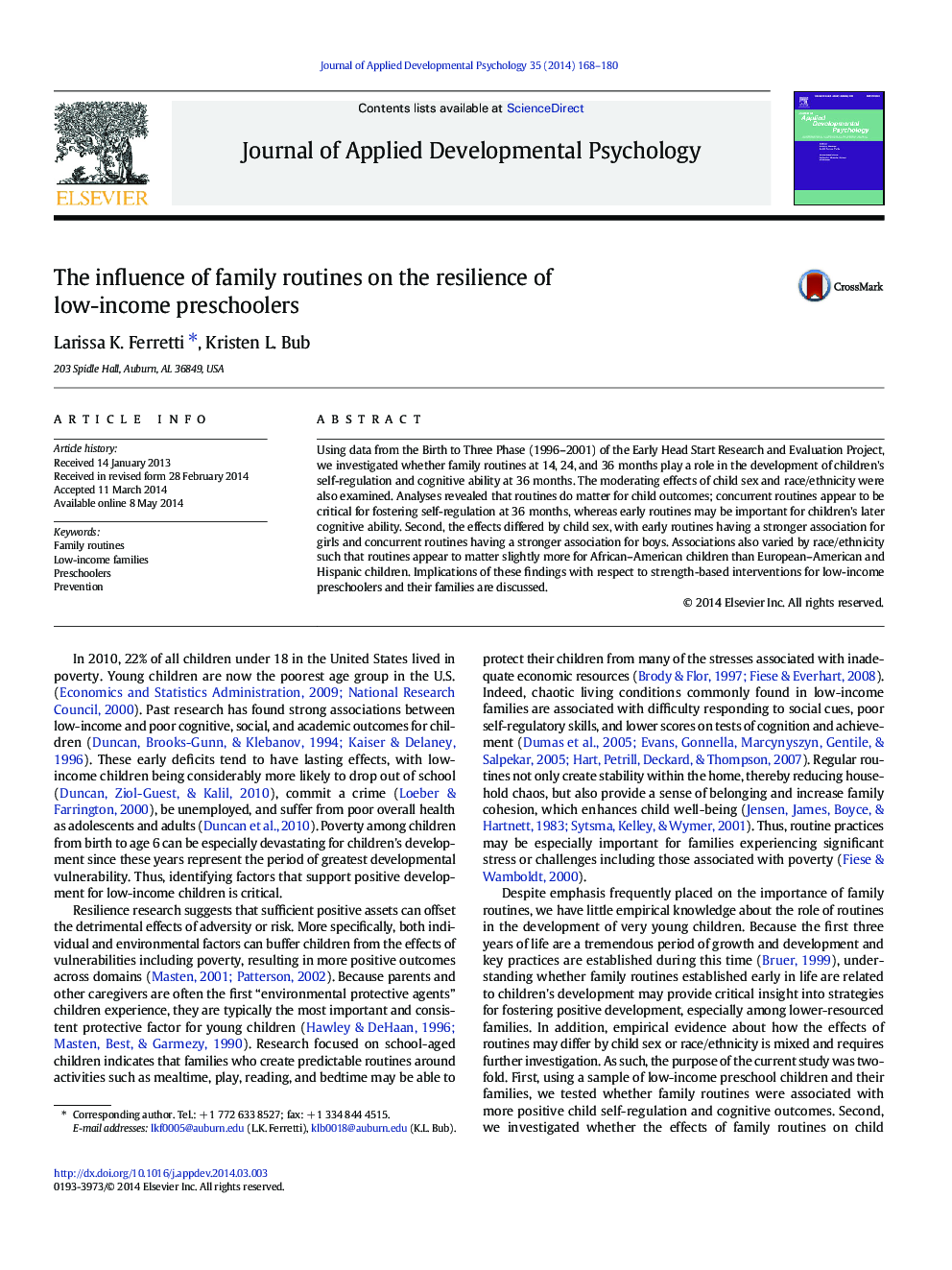 The influence of family routines on the resilience of low-income preschoolers