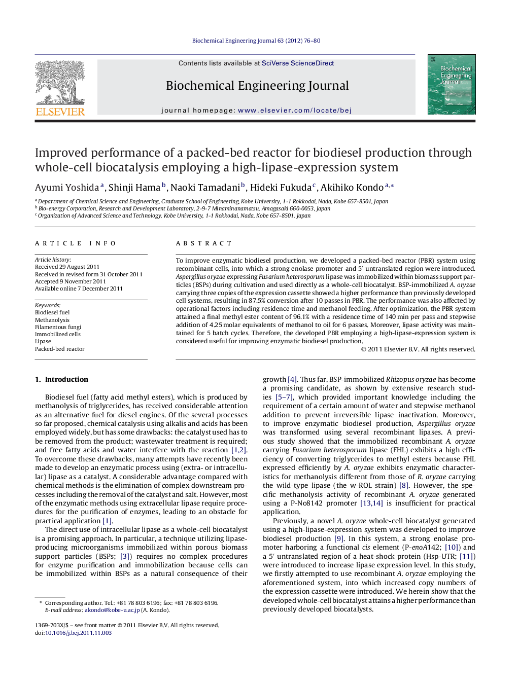 Improved performance of a packed-bed reactor for biodiesel production through whole-cell biocatalysis employing a high-lipase-expression system