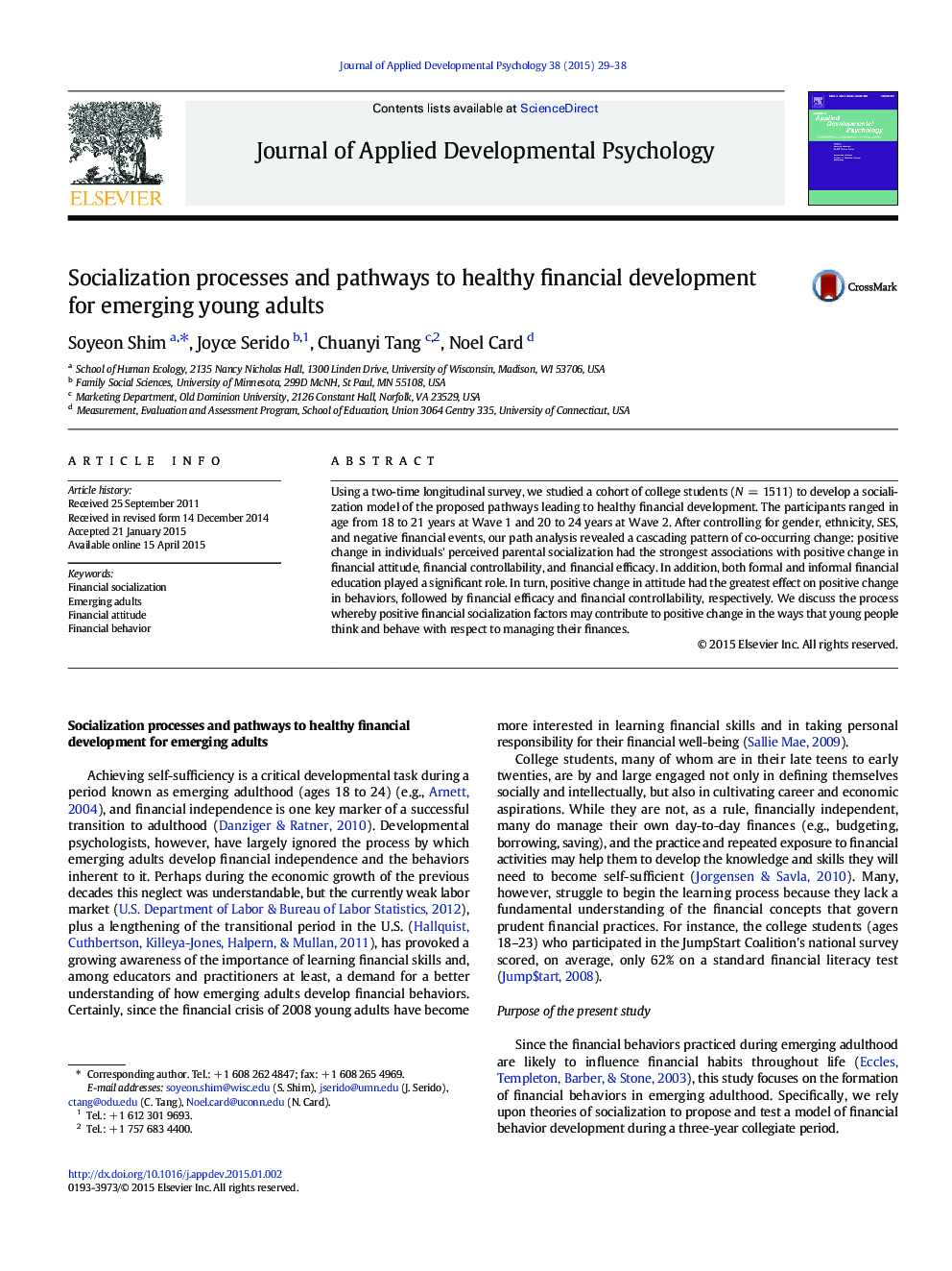 Socialization processes and pathways to healthy financial development for emerging young adults