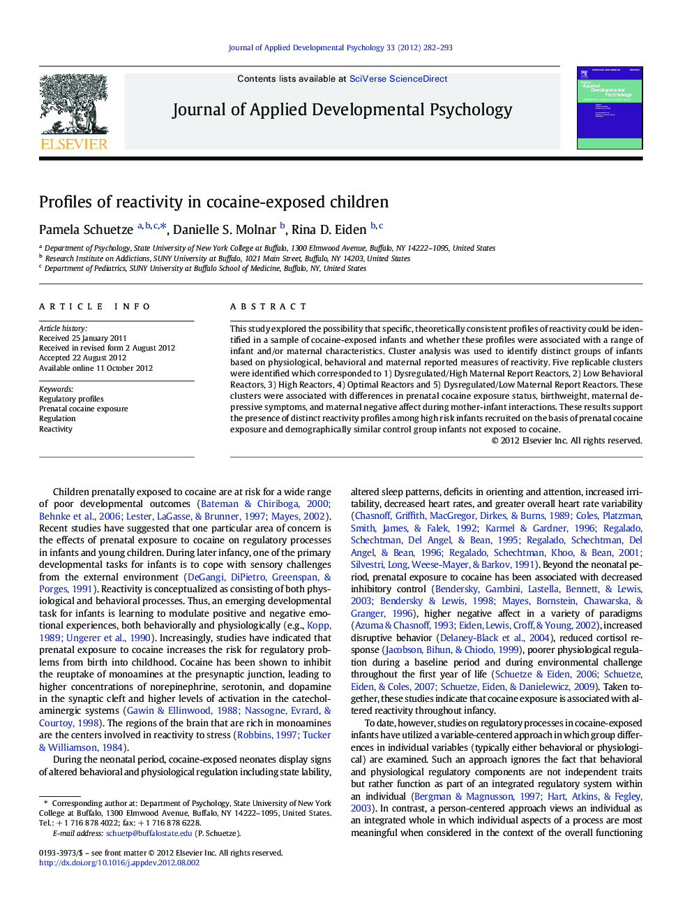 Profiles of reactivity in cocaine-exposed children