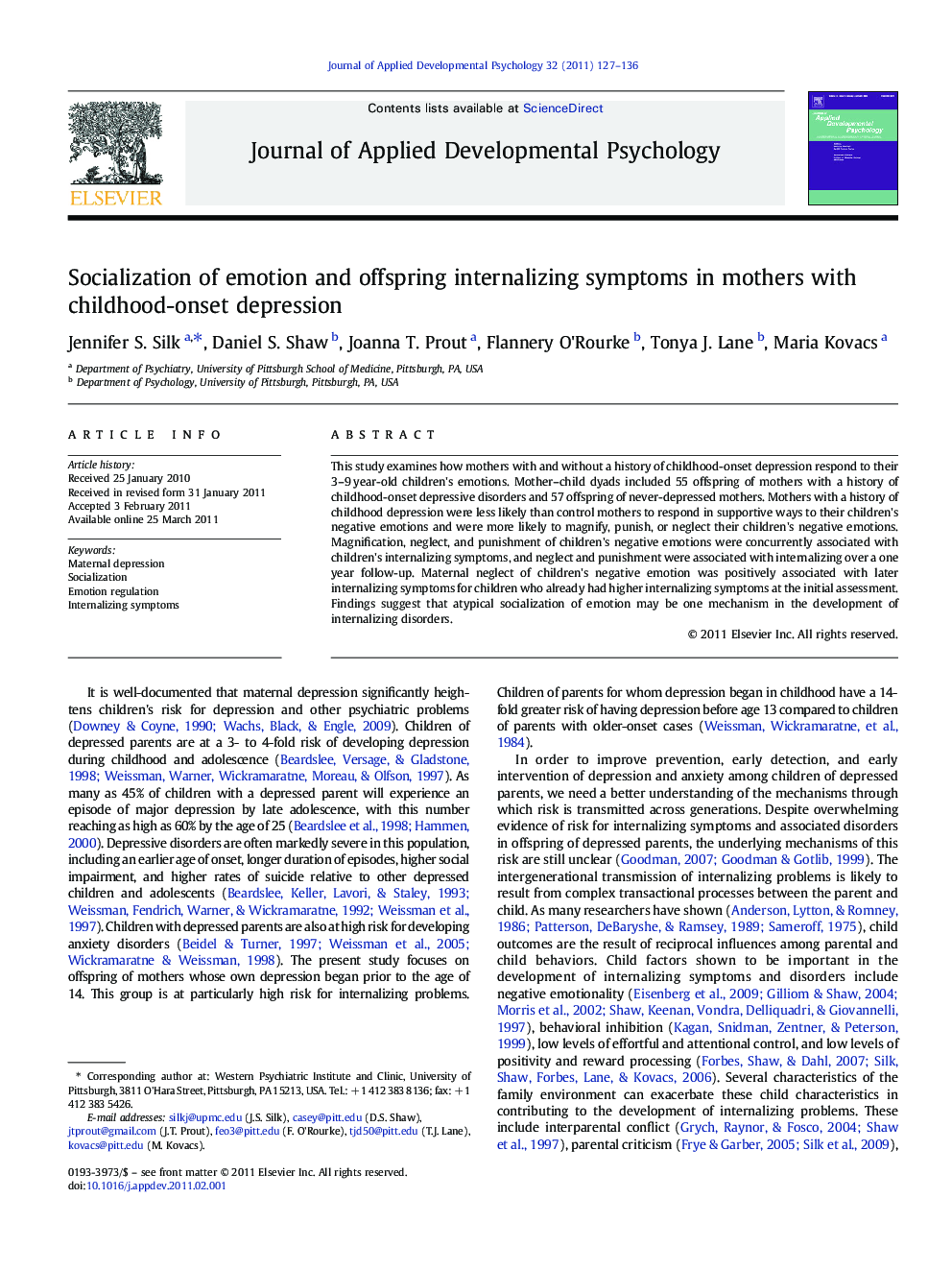 Socialization of emotion and offspring internalizing symptoms in mothers with childhood-onset depression