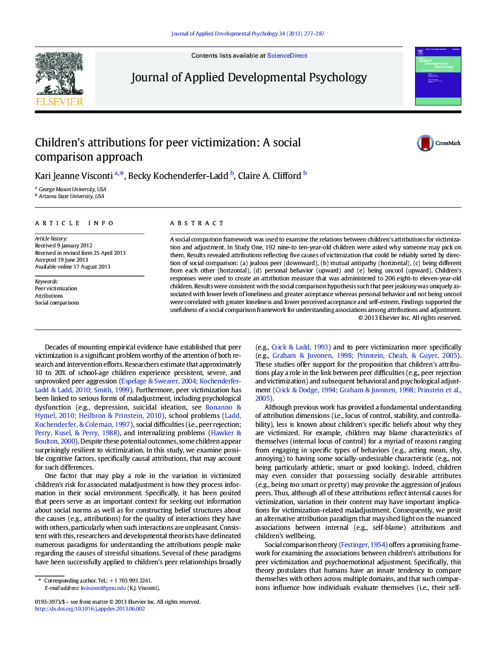 Children's attributions for peer victimization: A social comparison approach