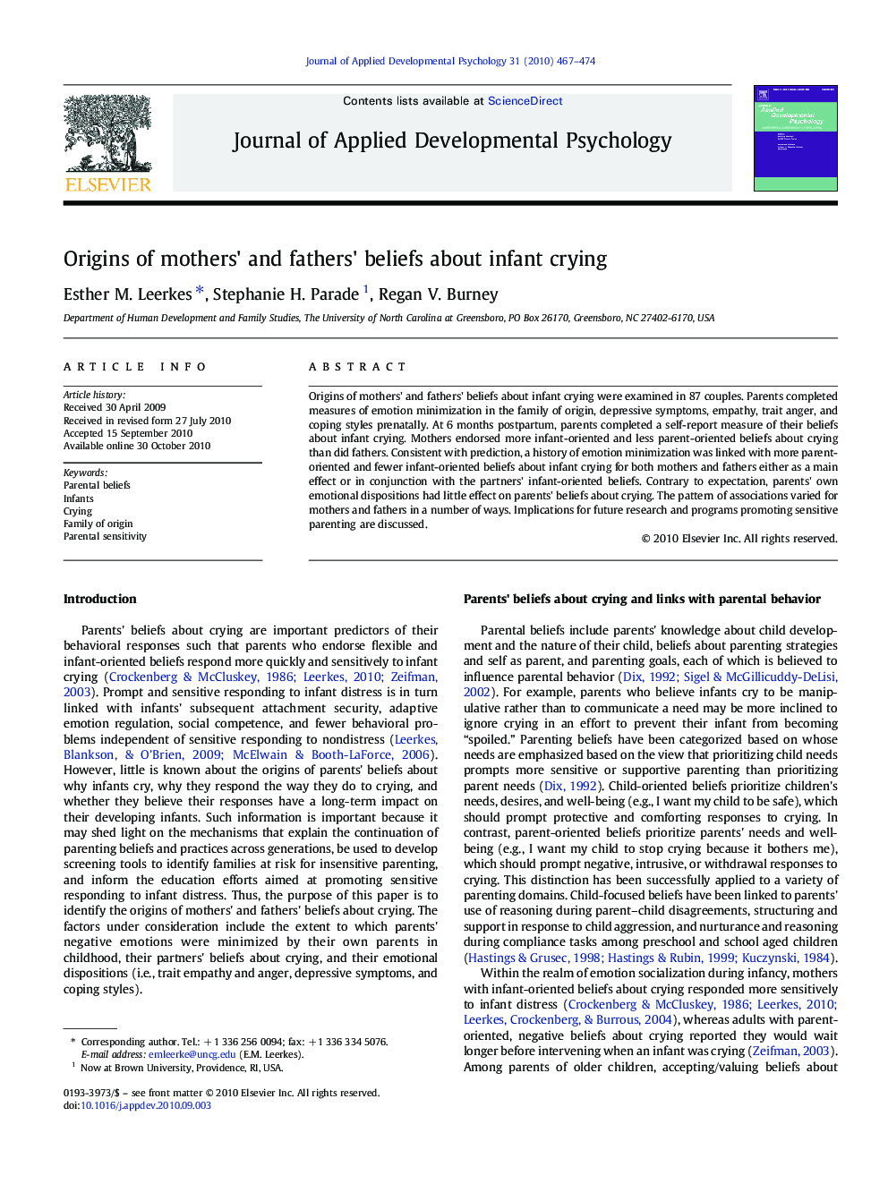 Origins of mothers' and fathers' beliefs about infant crying