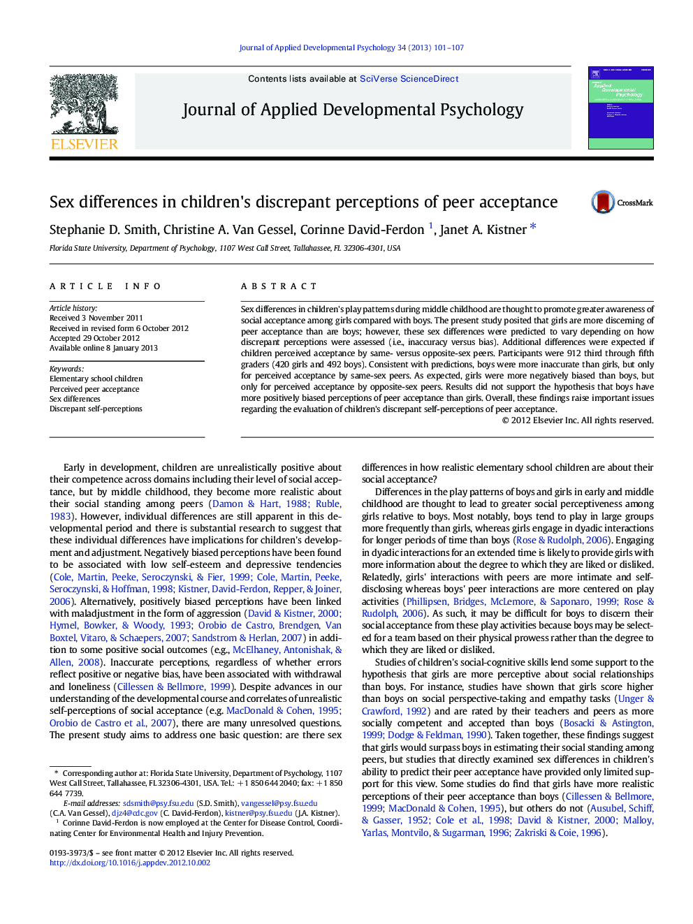 Sex differences in children's discrepant perceptions of peer acceptance