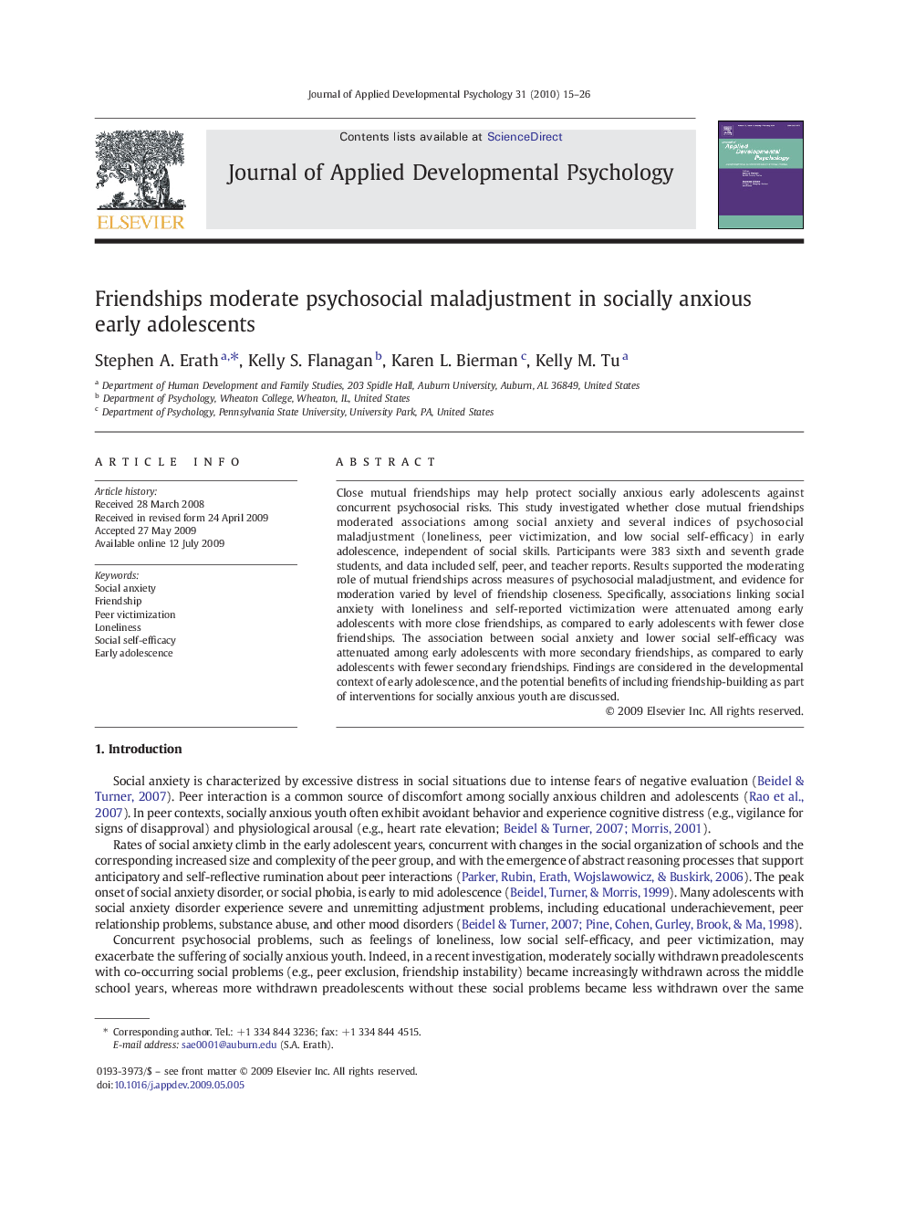 Friendships moderate psychosocial maladjustment in socially anxious early adolescents