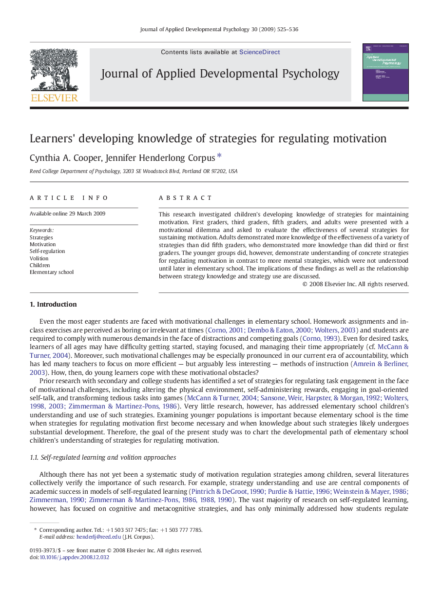 Learners' developing knowledge of strategies for regulating motivation