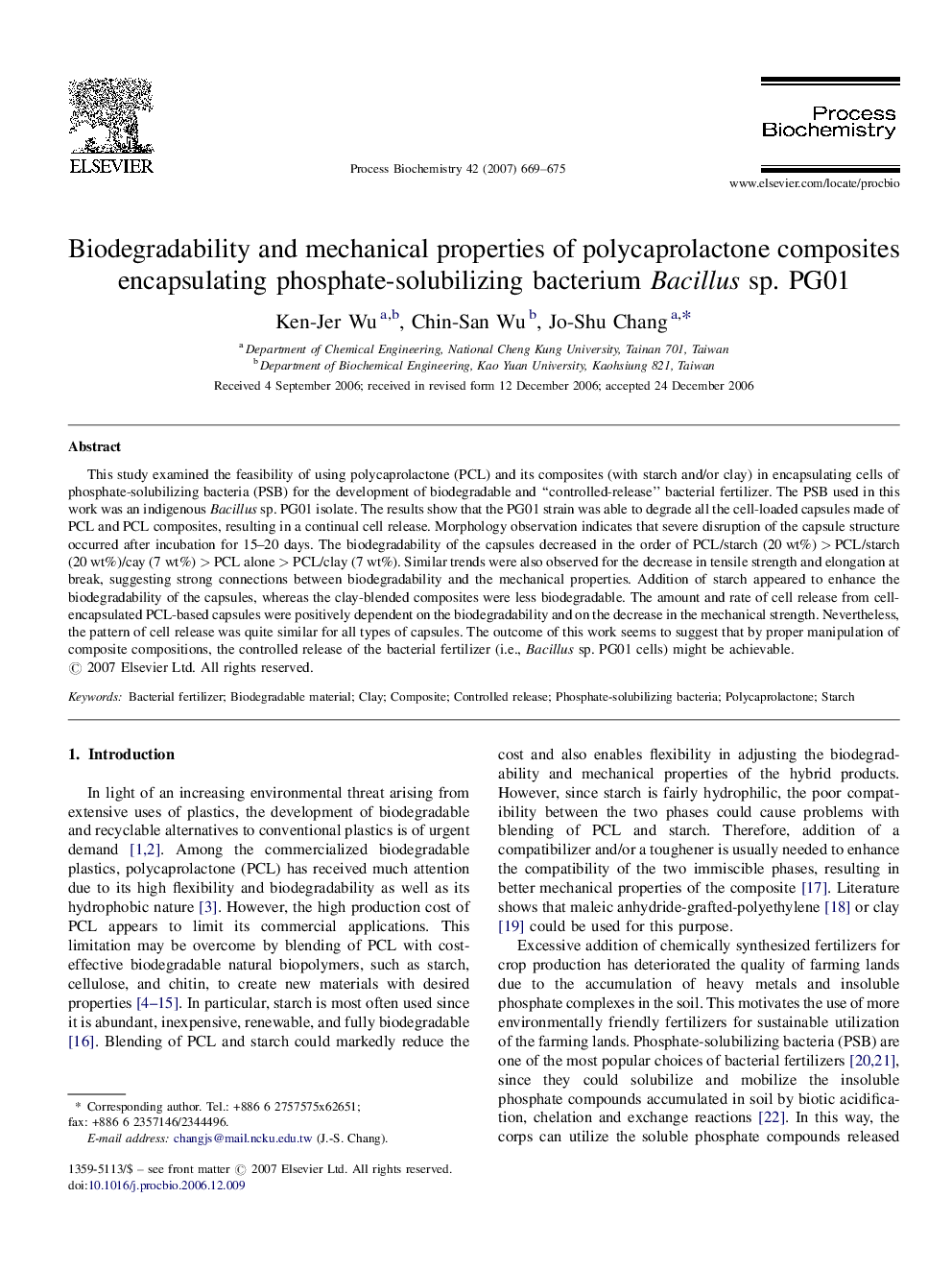 Biodegradability and mechanical properties of polycaprolactone composites encapsulating phosphate-solubilizing bacterium Bacillus sp. PG01