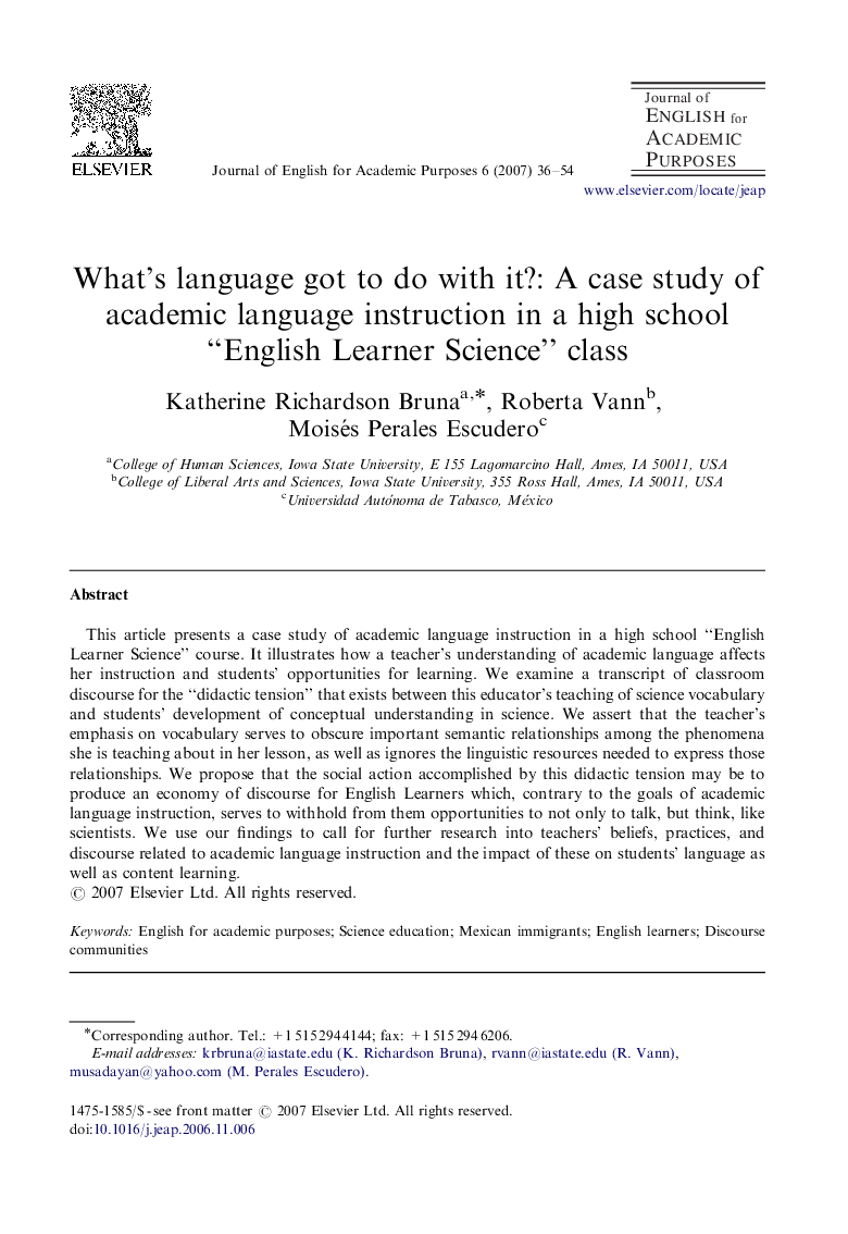 What's language got to do with it?: A case study of academic language instruction in a high school “English Learner Science” class