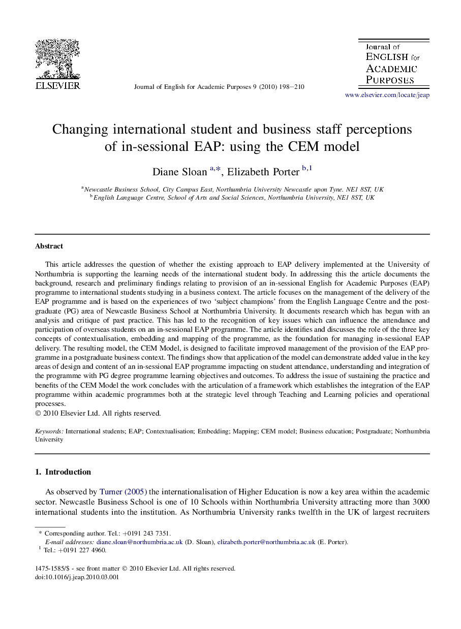 Changing international student and business staff perceptions of in-sessional EAP: using the CEM model