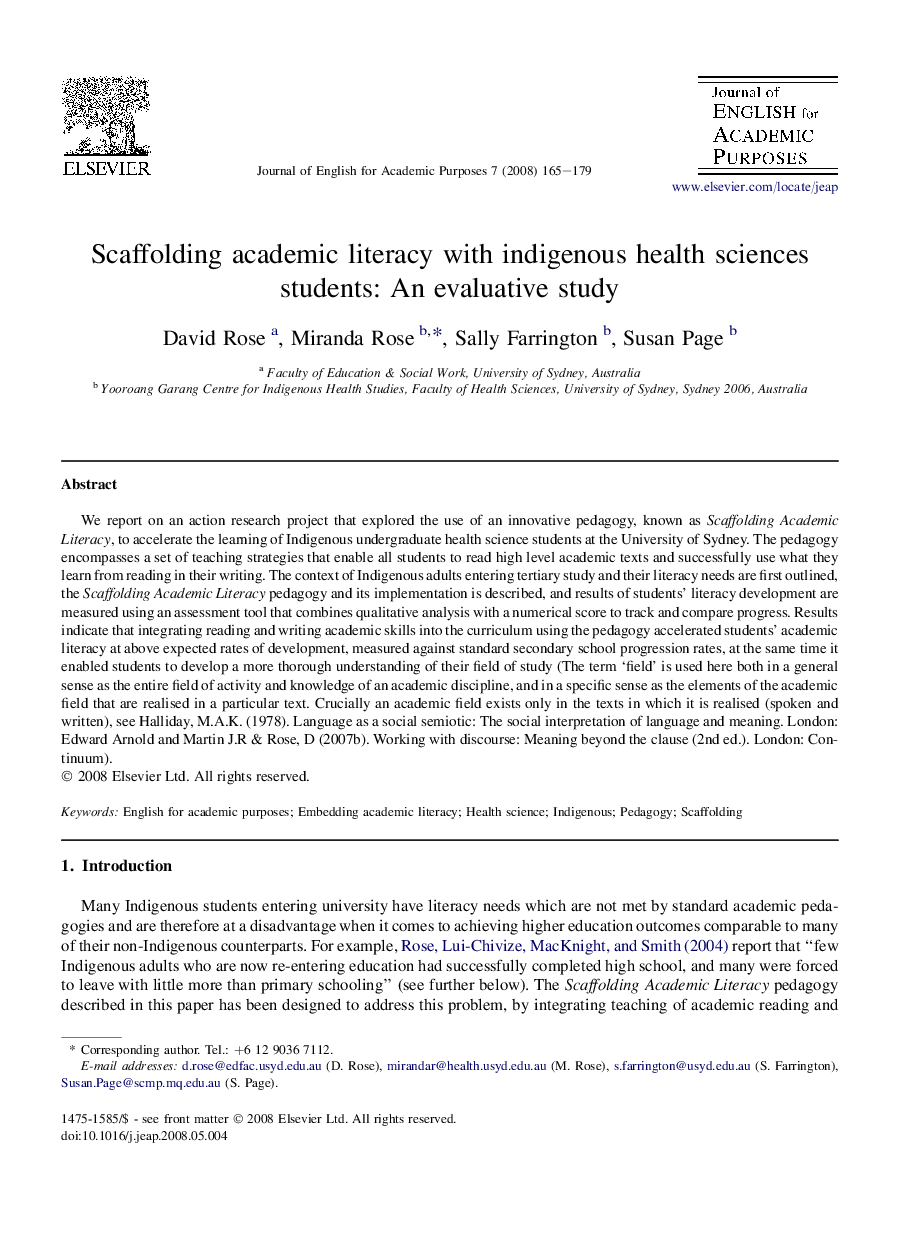 Scaffolding academic literacy with indigenous health sciences students: An evaluative study