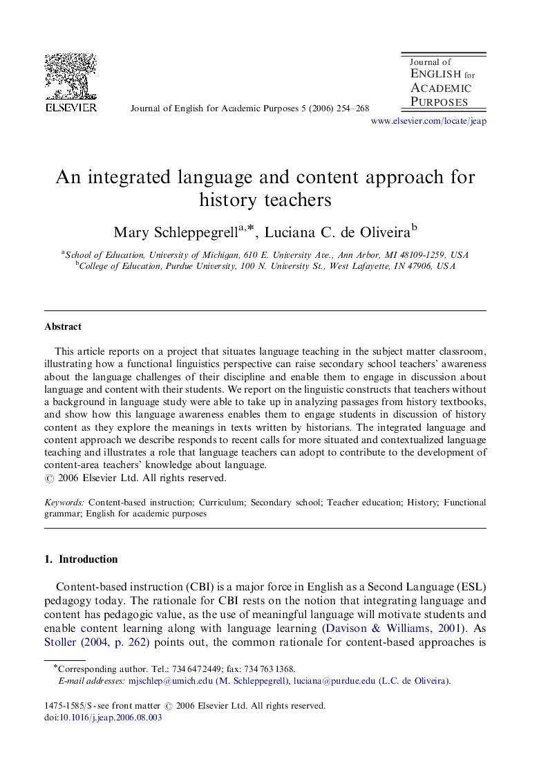 An integrated language and content approach for history teachers