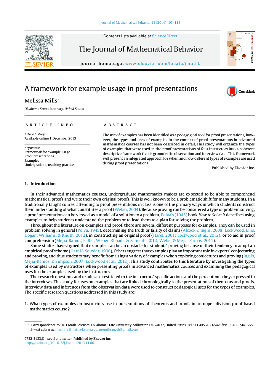 A framework for example usage in proof presentations