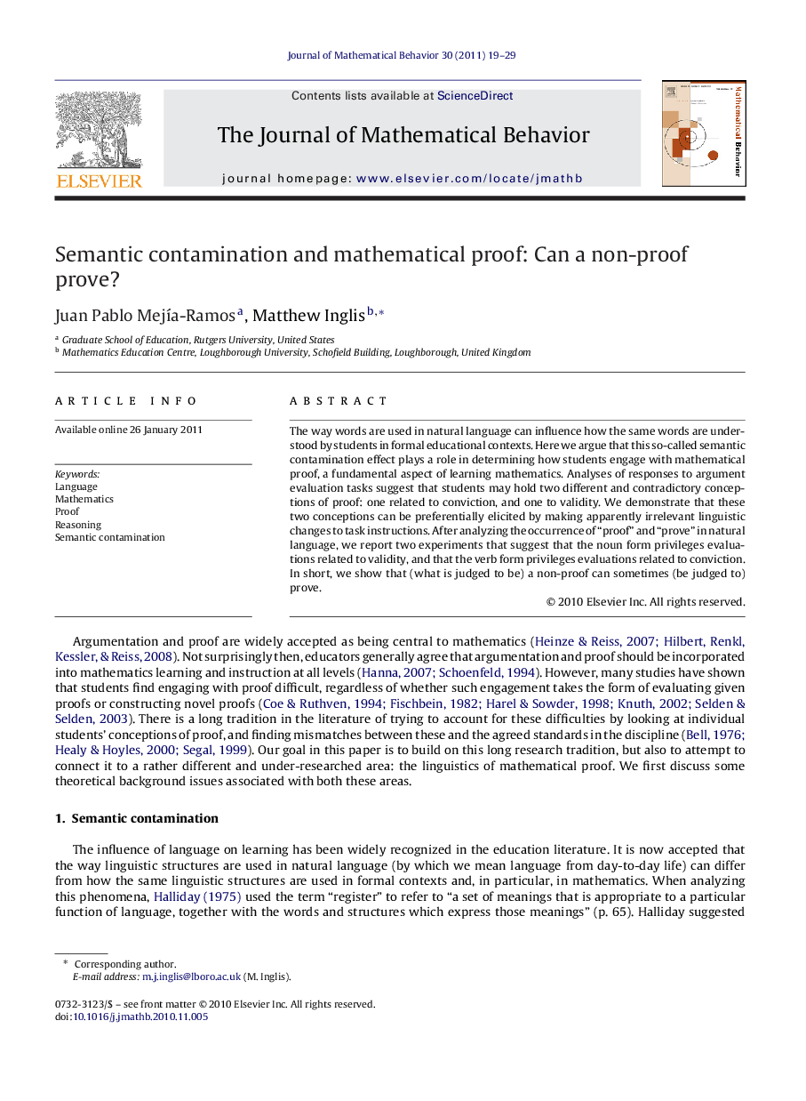 Semantic contamination and mathematical proof: Can a non-proof prove?