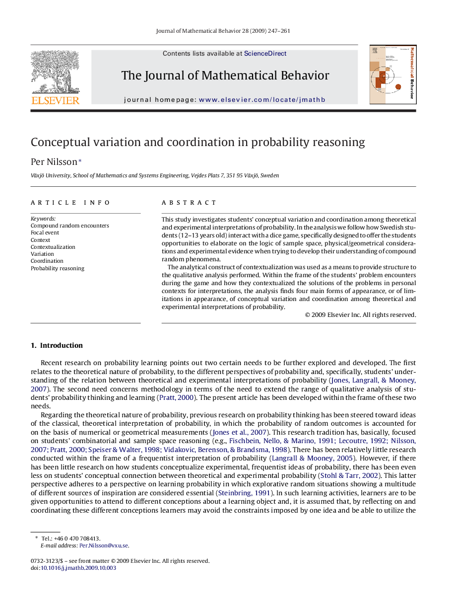 Conceptual variation and coordination in probability reasoning