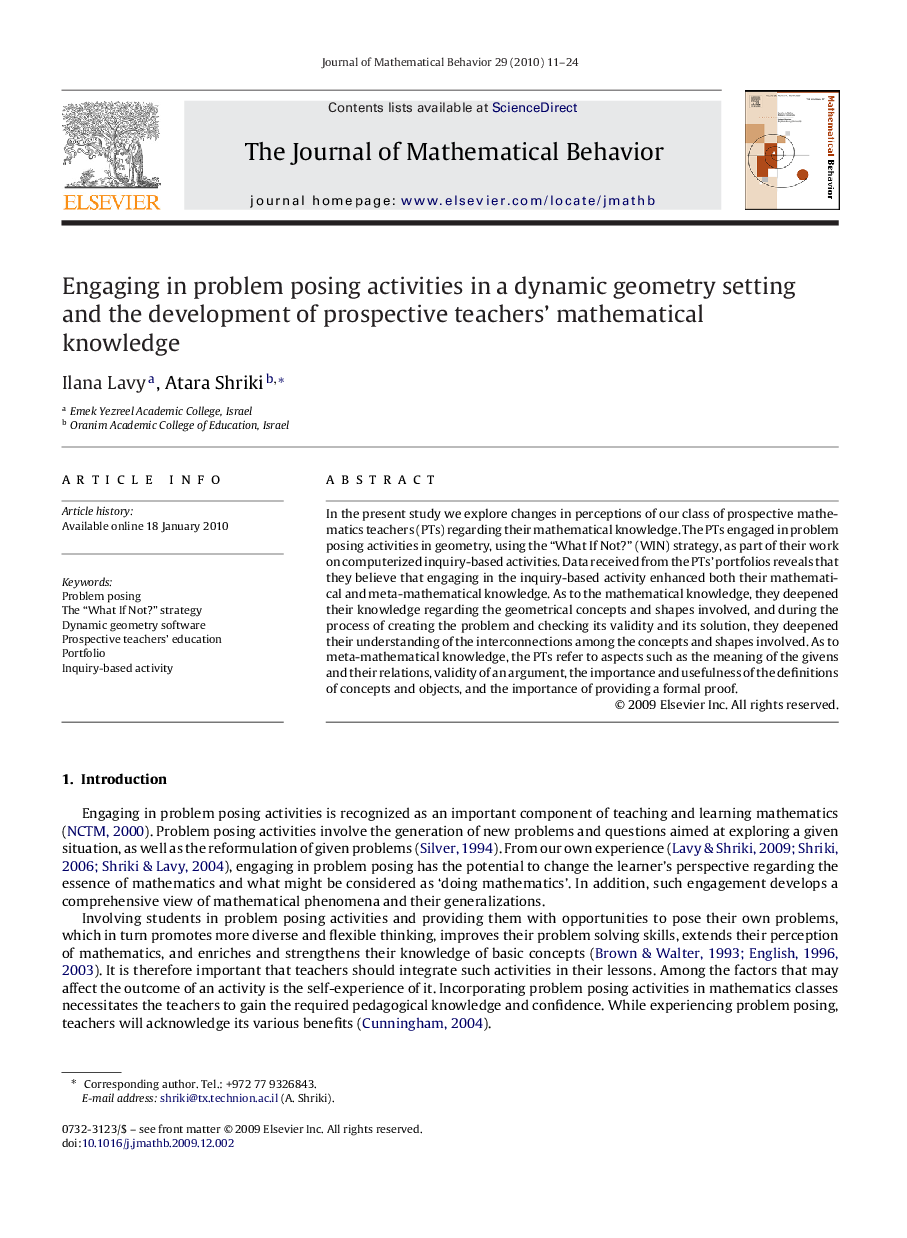 Engaging in problem posing activities in a dynamic geometry setting and the development of prospective teachers’ mathematical knowledge