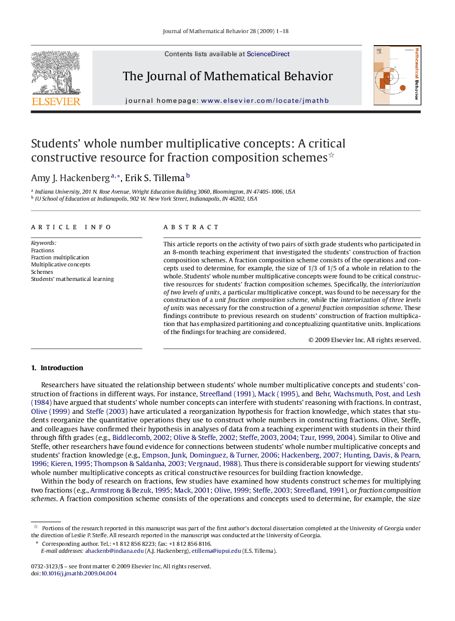 Students’ whole number multiplicative concepts: A critical constructive resource for fraction composition schemes 