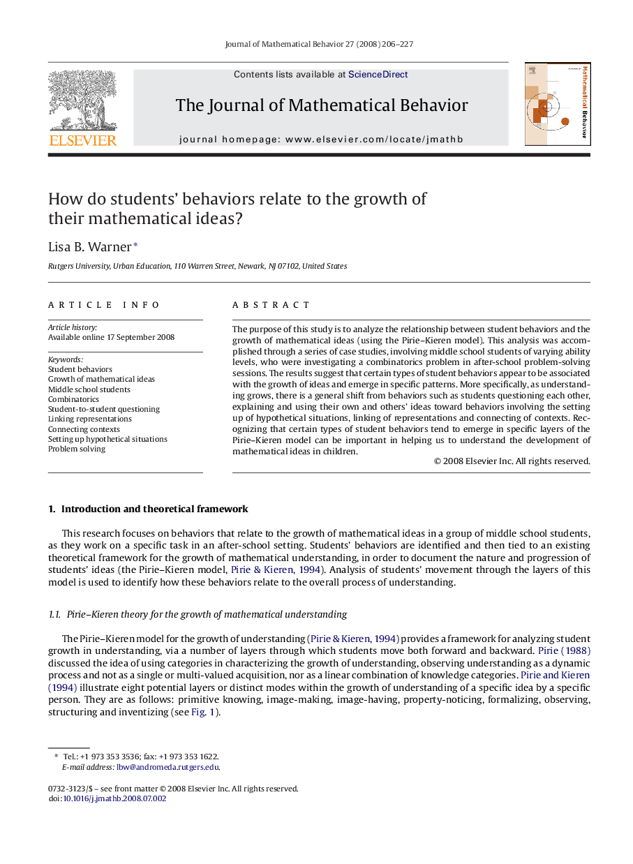 How do students’ behaviors relate to the growth of their mathematical ideas?