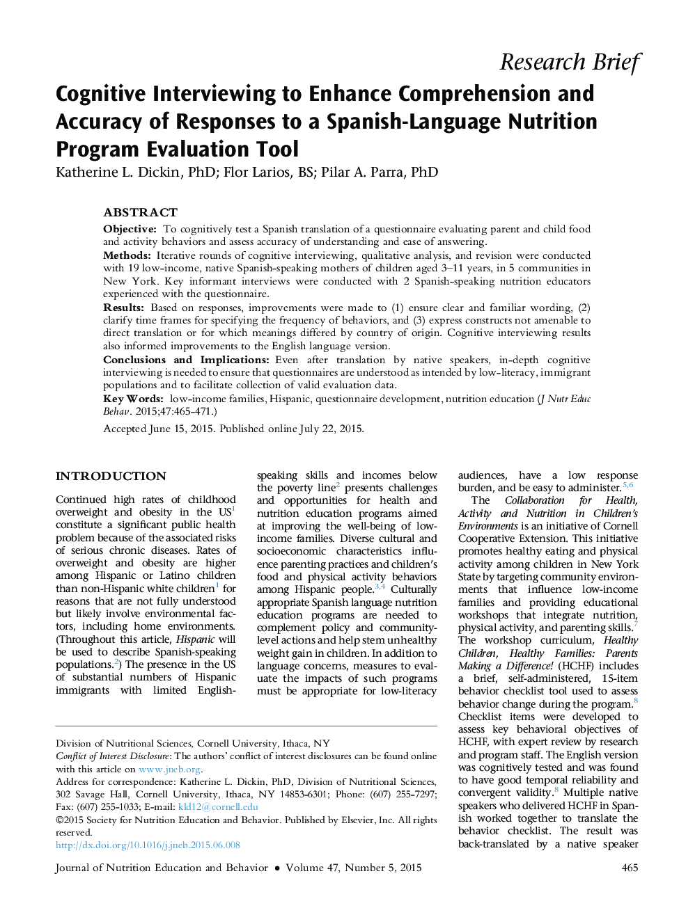 Cognitive Interviewing to Enhance Comprehension and Accuracy of Responses to a Spanish-Language Nutrition Program Evaluation Tool