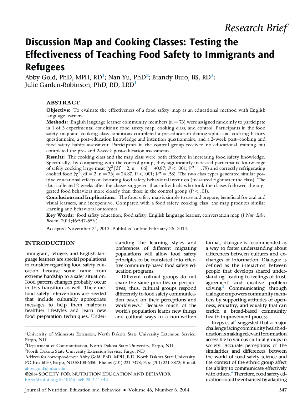 نقش بحث و پخت و پز در کلاس: آزمون اثربخشی آموزش ایمنی مواد غذایی به مهاجران و پناهندگان