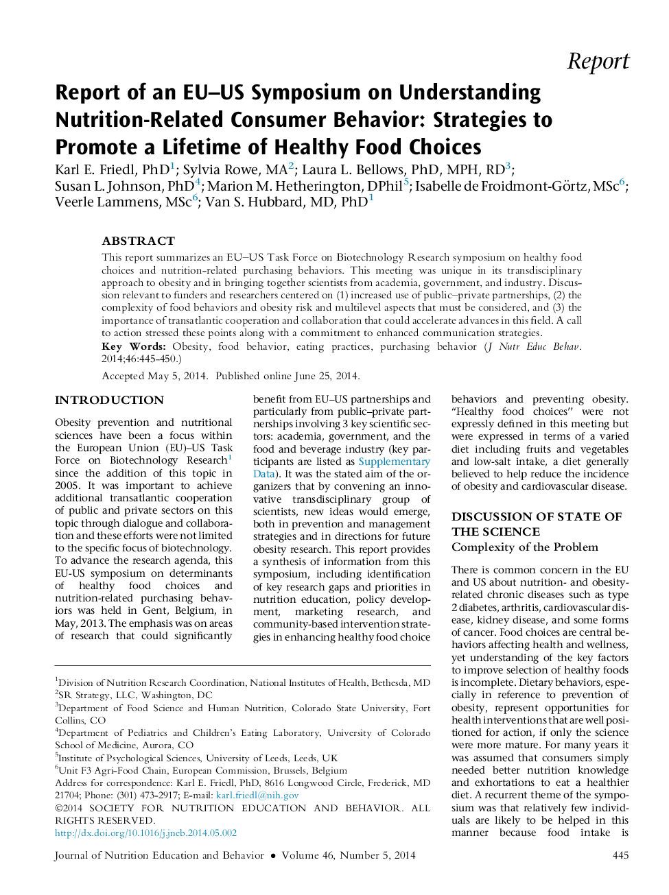 Report of an EU–US Symposium on Understanding Nutrition-Related Consumer Behavior: Strategies to Promote a Lifetime of Healthy Food Choices