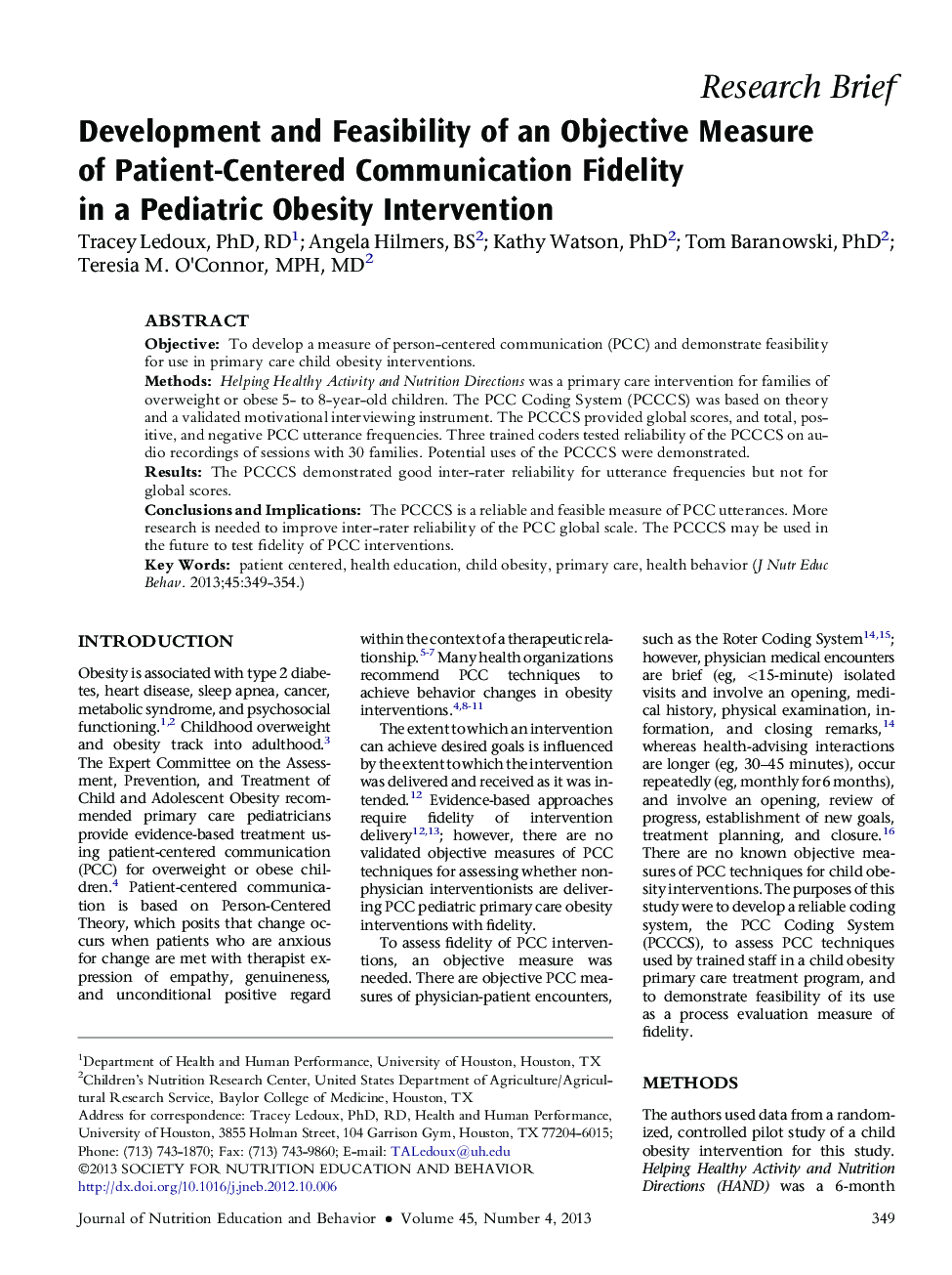 Development and Feasibility of an Objective Measure of Patient-Centered Communication Fidelity in a Pediatric Obesity Intervention