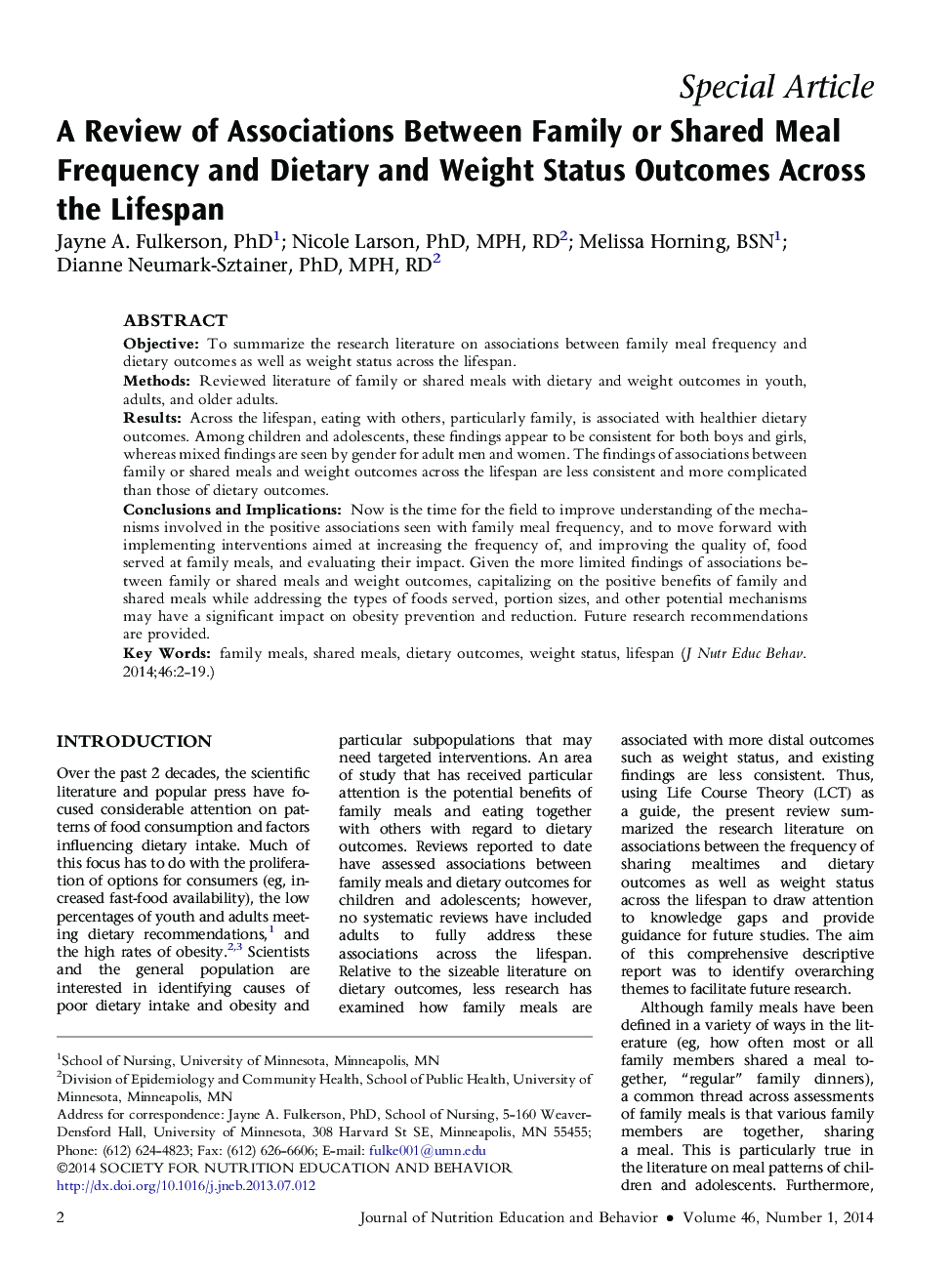 A Review of Associations Between Family or Shared Meal Frequency and Dietary and Weight Status Outcomes Across the Lifespan