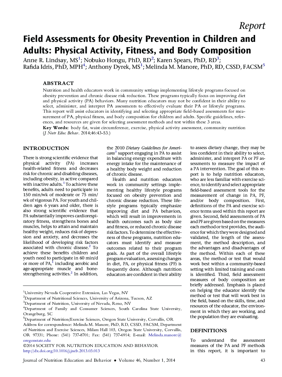 Field Assessments for Obesity Prevention in Children and Adults: Physical Activity, Fitness, and Body Composition