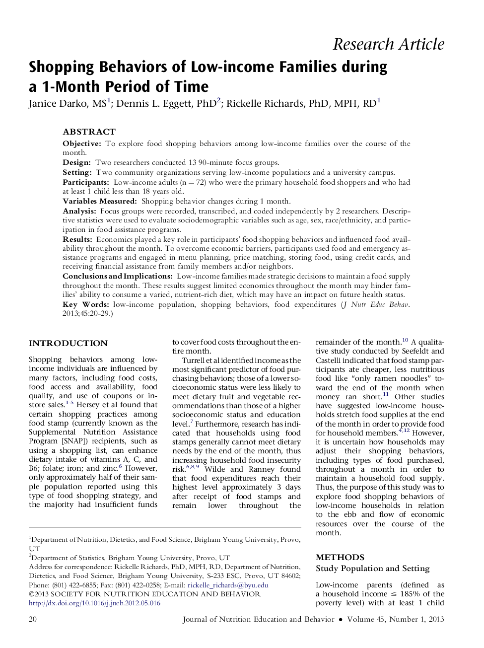 Shopping Behaviors of Low-income Families during a 1-Month Period of Time