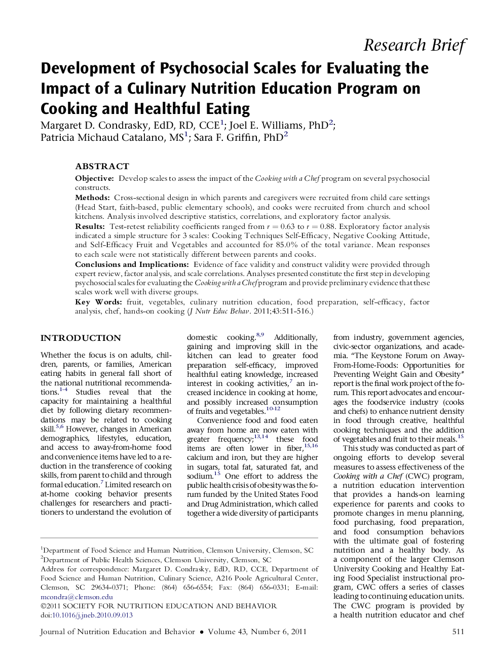 Development of Psychosocial Scales for Evaluating the Impact of a Culinary Nutrition Education Program on Cooking and Healthful Eating