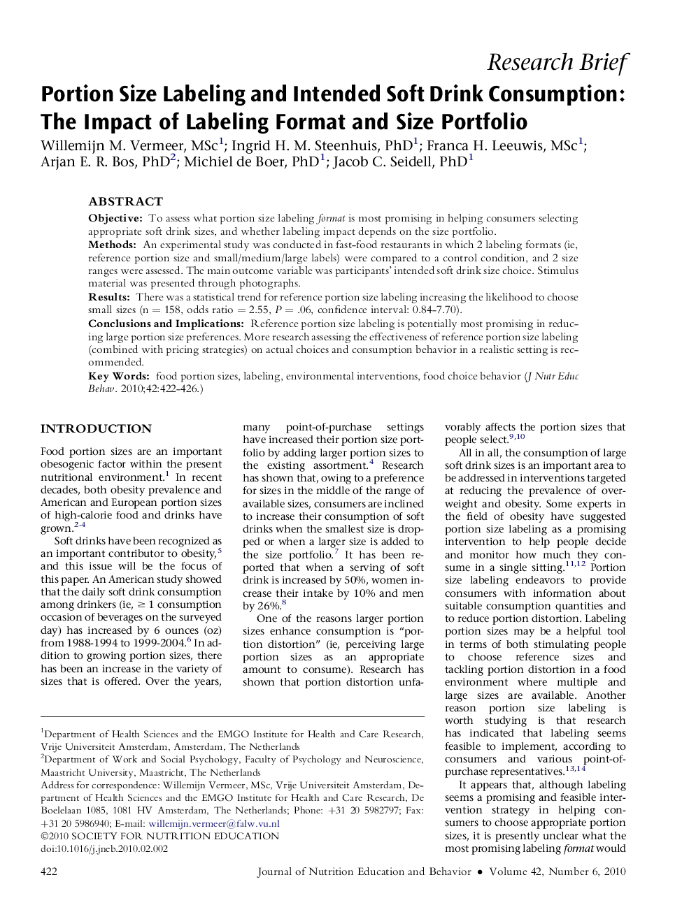 Portion Size Labeling and Intended Soft Drink Consumption: The Impact of Labeling Format and Size Portfolio