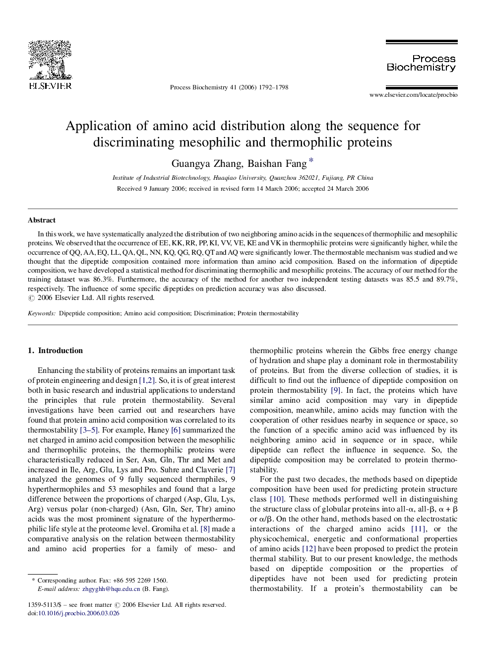 Application of amino acid distribution along the sequence for discriminating mesophilic and thermophilic proteins