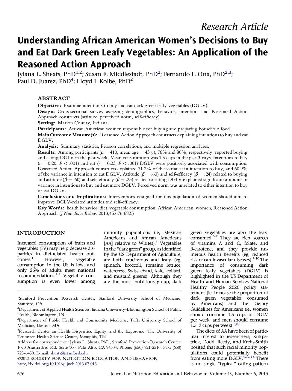 Understanding African American Women's Decisions to Buy and Eat Dark Green Leafy Vegetables: An Application of the Reasoned Action Approach