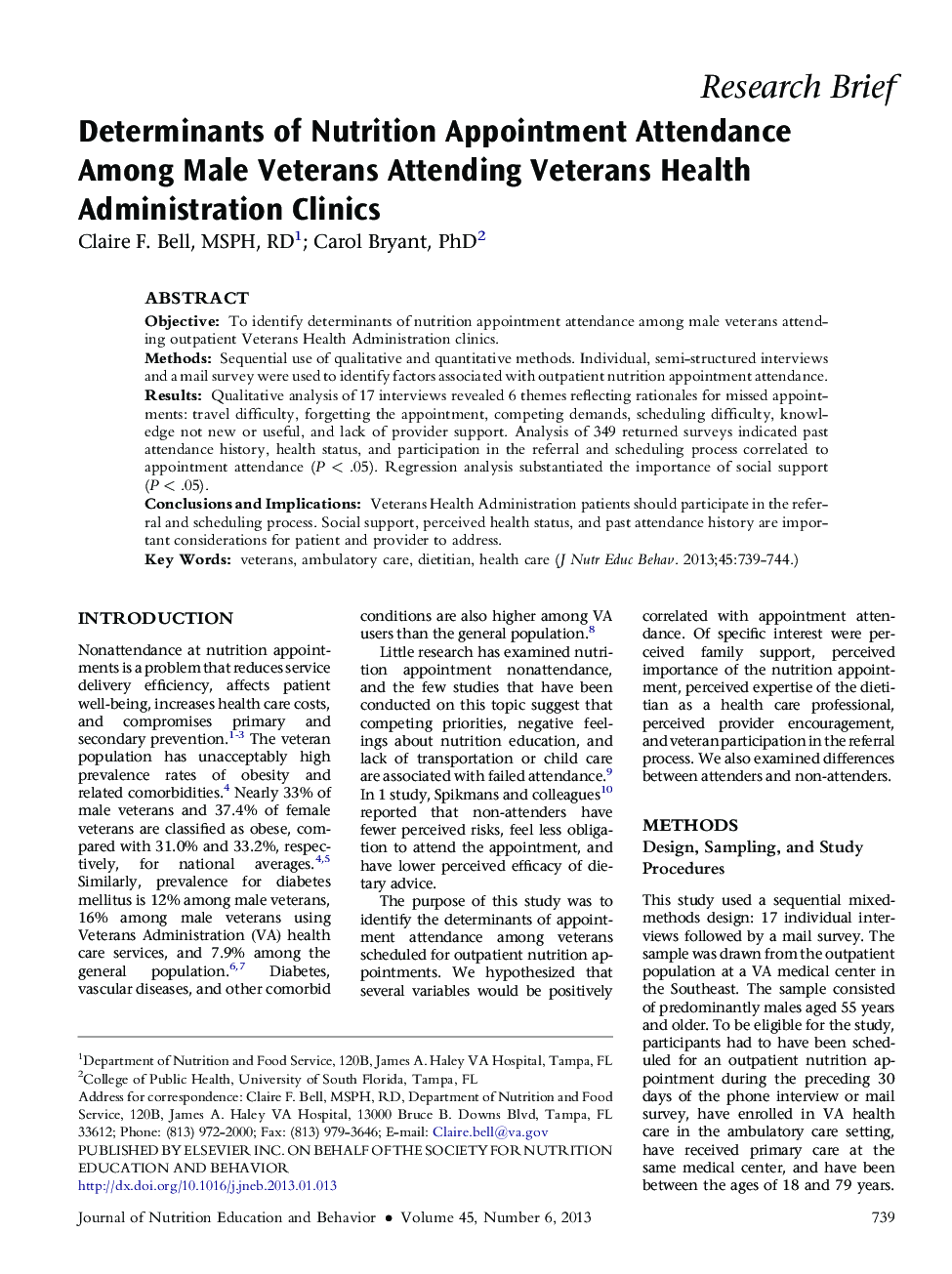 Determinants of Nutrition Appointment Attendance Among Male Veterans Attending Veterans Health Administration Clinics