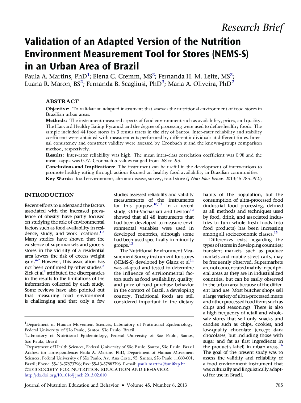 Validation of an Adapted Version of the Nutrition Environment Measurement Tool for Stores (NEMS-S) in an Urban Area of Brazil