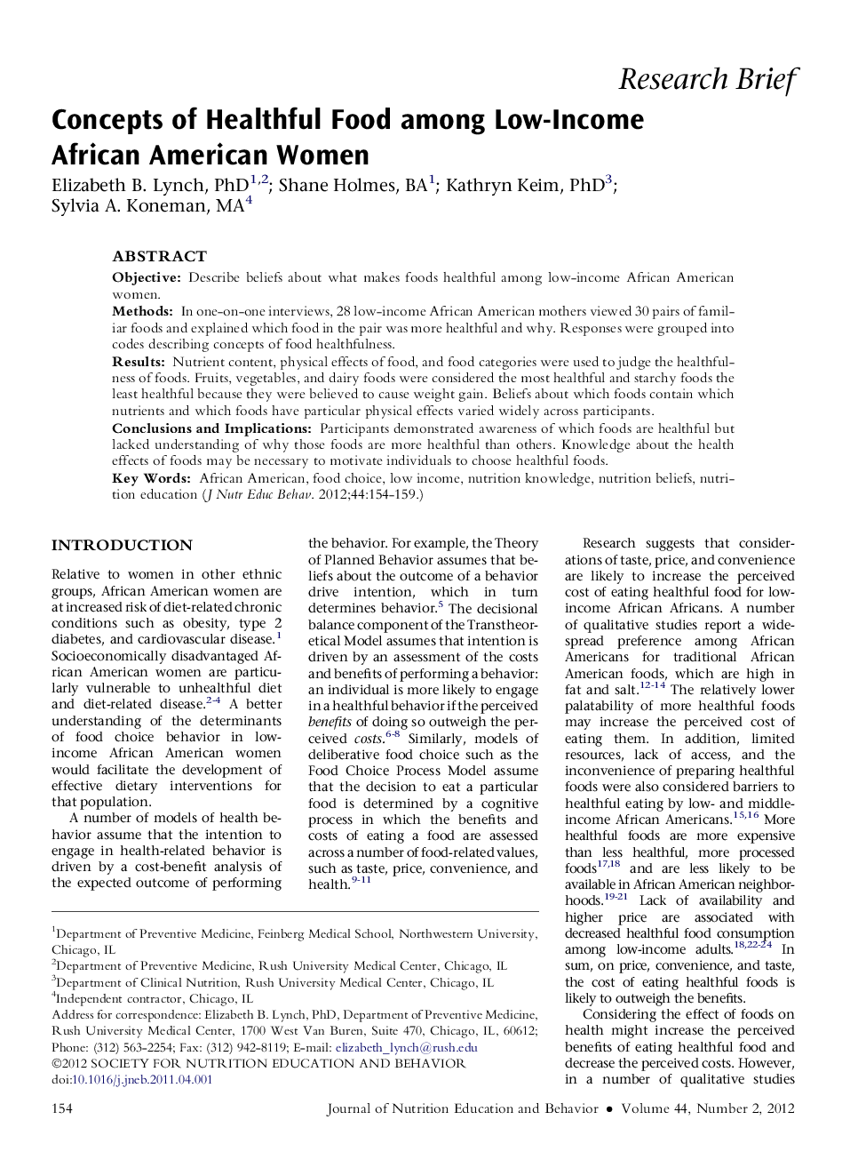 Concepts of Healthful Food among Low-Income African American Women